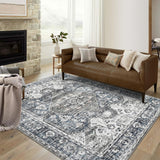 Garvee Living Room Rug 8x10 Washable Vintage Non Slip Soft Low Pile Grey Blue Carpet - Gray/Blue