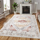 Garvee 5×7 Rug Machine Washable Rug Vintage Distressed Area Rug Dining Room Rug Non-Slip Throw Floor Carpet Boho Accent Rug Traditional Rug Home Decor for Living Room,Laundry Room,Bedroom，Orange - Orange