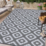 Garvee Outdoor Grey & White 8x10 Rug Carpet Waterproof Plastic Straw Rug Reversible Patio Rug RV Camping Rug Outdoor Rugs Porch Rug Patio Rug Outside RV Mat Deck Balcony Picnic Beach Decor - Gray & White