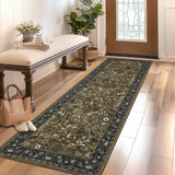Garvee 2x6 Washable Runner Rug Brown Floral Non-Slip Kitchen Hallway Ultra-Thin Indoor Carpet - Brown