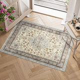 Garvee Washable Area Rug Vintage Foldable Thin Soft Low-Pile Non-Slip Stain Resistant Carpet Beige 2x3ft Indoor Outdoor - Beige