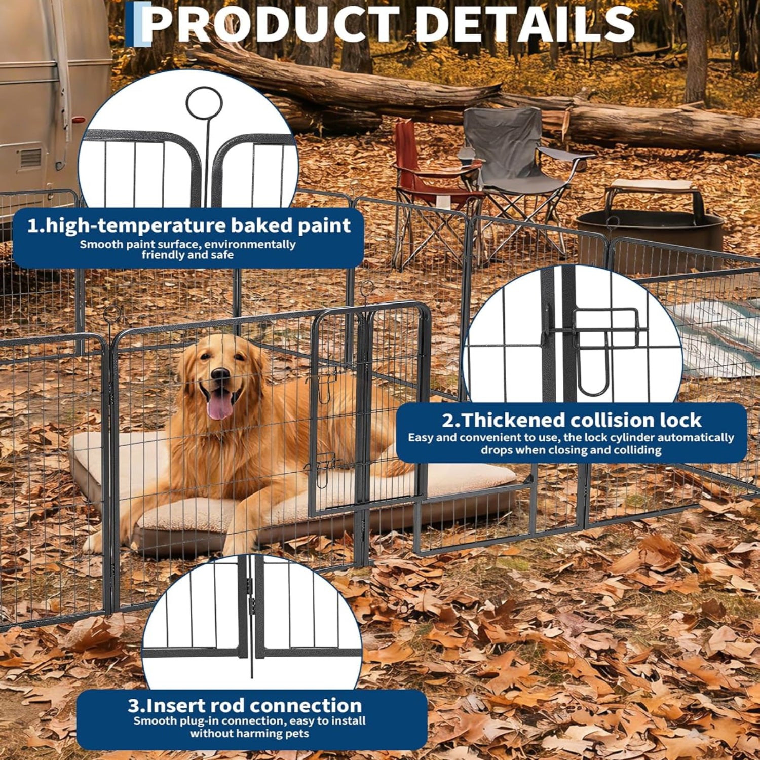 Garvee Outdoor Dog Playpen, Heavy Duty Metal Pet Exercise Pen, Metal Dog Fence with Gate, Pet Fence for Large/Small Dogs, Portable Dog Fence for RV Camping, Yard, Garden,32"H, 16 Panels