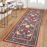 Garvee Washable Runner Rug 2x6 with Floral Botanical Design, Non-Slip Low Pile, Pearl Velvet Soft, Beige for Kitchen and Entryway - Red