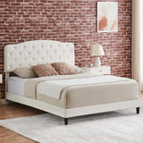 Garvee Full Bed Frame with Adjustable Button Tufted Headboard, Faux Leather Upholstered, Wooden Slats Support, No Box Spring Needed, Suitable for Various Mattress Thicknesses - White