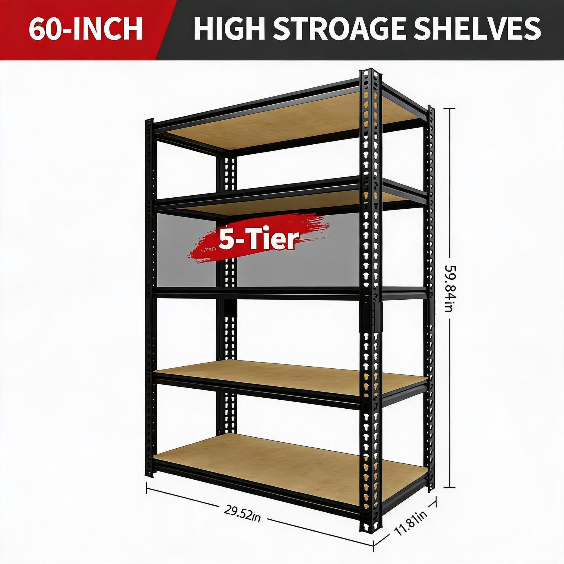 Garvee Heavy Duty 5-Tier Metal Garage Storage Shelf – Adjustable Black Retail Display Rack – 2000 lbs Capacity – 30"L x 12"W x 60"H – Ideal for Pantry, Kitchen, Basement, Closet – 5 Layers, Dual Pack, Color: Black