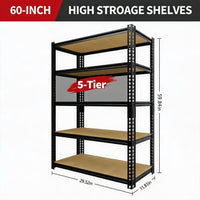 Garvee Heavy Duty 5-Tier Metal Garage Storage Shelf – Adjustable Black Retail Display Rack – 2000 lbs Capacity – 30"L x 12"W x 60"H – Ideal for Pantry, Kitchen, Basement, Closet – 5 Layers, Dual Pack, Color: Black