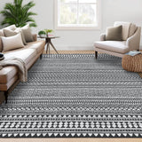 Garvee Area Rug 10x13 Large Living Room Rug Indoor Washable Rug Non-Slip Geometric Bedroom Rug Stain Resistant Boho Rug Moroccan Accent Throw Floor Carpet for Home Office, Black - Black & White