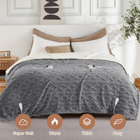 Garvee Electric Blanket Queen Size Dual Control - Thick Tufted Sherpa Heated Blanket Queen with 6 Heating Levels and 20 Time Settings, UL Certified Fast Heating Blanket Queen Size 84"×90", Grey