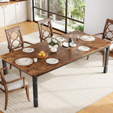 Garvee 78.7" Farmhouse Dining Table for 6-10 People - Rustic Industrial Kitchen Table with Sturdy Metal Frame & Chamfered Corners, Black & Brown - Black & Brown