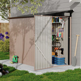 Garvee 4x8ft Metal Outdoor Lean-To Storage Shed, Heavy-Duty Garden Utility Tool Shed with Metal Wall Side, Durable Weather-Resistant Design - Brown