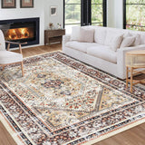 Garvee Living Room Area Rug 8x10 Machine Washable Vintage Boho Soft Low Pile Non Slip Yellow Brown - Yellow Brown