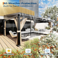 Garvee 10'x14' Wall-Mounted Lean-To Gazebo with Galvanized Steel Roof, Gutters, Sliding Netting & Curtains, Rust-Resistant Frame, UV Protection, Patio & Garden