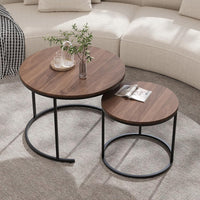 Garvee 23.6/15.7 Inch Round Nesting Coffee Table Set of 2, Round Coffee Table for Living Room, Space Saving Nesting Tables with Faux Marble Top, Metal Frame, Adjustable Feet for Bedroom, Walnut