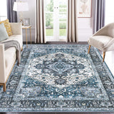 GARVEE Oriental Blue 8x10 Washable Area Rug – Vintage Medallion Floral Soft Low-Pile Non-Slip Traditional Boho Carpet for Living Room, Bedroom, Home, or Office - Blue