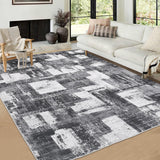 Garvee 9x12 Area Rug Washable Rugs for Living Room Modern Ombre Bedroom Rugs Abstract Office Rug Non Slip Neutral Soft Nursery Rug Low Pile Farmhouse Floor Cover - Black Gray