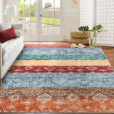 Garvee Boho Red Multi 9x12 Washable Area Rug Living Room Rug Geometric Rug Tribal Area Rugs for Bedroom Aesthetic Under Bed Low Pile Soft Modern Rug for Dining Room Rug Non Slip Floor Carpet for Farmhouse - Red Multi