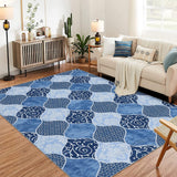Garvee Moroccan Area Rug for Living Room, 5x7 Ultra-Thin Soft Large Rug for Bedroom, Washable Non-Slip Carpet with Rubble Backing for Dining Room Office, Blue - Blue
