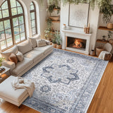 Garvee Machine Washable Rug 5x7 Neutral Floral Vintage Area Rug Light Blue Non-Slip for Living Room Bedroom Dining Room - Light Blue