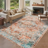 Garvee 10x13 Washable Vintage Area Rug Non-Slip Indoor Living Room Bedroom Carpet Red - Brick Red