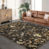 Garvee Traditional Area Rug 10'x13' Foldable Indoor Washable Rug Brown, Thin Retro Floral Non-Slip Carpet Mat - Brown