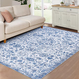 Garvee Area Rug 10x13 Extra Large Rug Distressed Floral Machine Washable Rug for Living Room, Non-Slip Stain Resistant Accent Rug Vintage Medallion Floor Cover Carpet for Bedroom, Blue - Blue