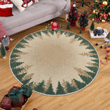 Garvee Christmas Circle Rug 3ft Small Round Rug Washable Indoor Throw Floor Cover Xmas Decorative Area Rug Snowflake Boho Rug Non-Slip Xmas Round Carpet Festival Rug for Living Room Bedroom, Green - Green