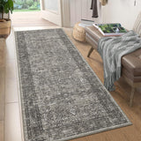 Garvee Washable Runner Rug 2x6 Runner Vintage Rug Non Slip Kitchen Rugs Floral Distressed Indoor Entryway Rug Soft Bath Mat Stain Resistant Carpet for Hallway Laundry Bedroom 2'x6' Greyish Brown - Grayish Brown