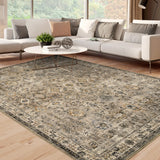 Garvee Washable 8x10 Area Rugs Beige Vintage Floral Boho Non-Slip Foldable Soft Thin Faux Wool Indoor Rugs for Living Room Dining Bedroom Office - Beige