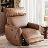 Garvee Power Recliner Chair Swivel Glider, Premium PU Leather Upholstered Nursery Rocker Reclining Sofa Chair with Charging Port, Curved Armrests & Padded Backrest for Living Room, Bedroom, Brown - PU|Brown