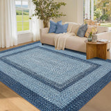 Garvee Printed Rugs Braided Pattern Washable Area Rug 5x7 Blue Non Slip Soft Low Pile Stain Resistant for Living Room Bedroom Nursery Dining Room - Blue