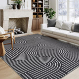 Garvee Washable Rug 5x7 Area Rug Black Non Slip Low Pile Rainbow Abstract Carpet for Living Room Bedroom Dining Room - Black