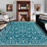 Garvee Vintage Washable Area Rugs 6x9 for Living Room Low Pile Indoor Floral Rug for Bedroom Large Soft Distressed Accent Rugs Non Shedding Indoor Carpets, Teal - Teal