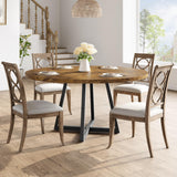 Garvee 47-inch Round Large Dining Table, Wooden Kitchen Table Set for 4 to 6, Industrial Dinner Table with Wooden Top and Metal Base for Home Dining Room or Living Room -Rustic Brown(Only Table) - Rustic Brown