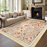 Garvee Washable 10x13 Area Rugs Non Slip Large Floral Vintage Low Pile Carpet for Living Room Bedroom Yellow - Yellow