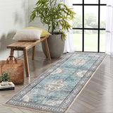 Garvee Washable Rug 10x13 Large Area Rugs for Living Room Braided Printed Rugs Bedroom Aesthetic Minimalist Rug Non Slip Accent Rug Low Pile Non-Shedding Throw Carpet Foldable Thin Rug Teal - Blue