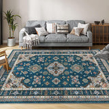 Garvee Traditional Medallion Border Area Rug, 8x10 Washable Vintage Indoor Rug, Ultra-Thin Non-Slip Print Floor Carpet for Living Room Bedroom Kitchen Dining Room, Blue-Green - Blue-Green