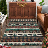Garvee Christmas Bedroom Area Rug 3x5 Christmas Small Rug Washable Rustic Throw Floor Covers Non-Slip Stain Resistant Boho Rug Xmas Decorative Rug Festival Farmhouse Carpet for Living Room Kitchen, Green - Green & Camel
