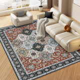 Garvee Washable Rugs Distressed Vintage Trellis Area Rug for Living Room Bedroom Office Nursery Oriental Tribal Area Rug Low Pile Neutral Soft Rug Non Slip Farmhouse Floor Cover Red 9'x12' - Red