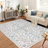 Garvee Machine Washable 8x10 Area Rug for Living Room, 8x10 Ultra-Thin Large Floral Print Rugs for Dining Room Home Office, Stain Resistant Non Slip Backing Carpet, Multicolor - Colorful