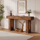 Garvee 63" Farmhouse Minimalist Console Table in T-Shaped Design with Open Shelves for Entryway and Living Room, Rustic Brown - Rustic Brown
