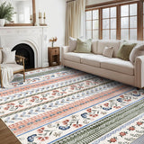Garvee Living Room Area Rug 9x12 Floral Boho Rug Large Washable Rug for Bedroom Non Slip Stain Resistant Dining Room Ultra Soft Rustic Area Rug Farmhouse Throw Carpet for Home Decor Office, Green - Green/Pink