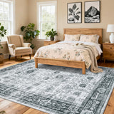 Garvee Area Rug Washable Printed Vintage Floral Non Slip Low Pile Rugs Soft Rubber Backed Indoor Bedroom Rugs 5x7ft Grey - Gray