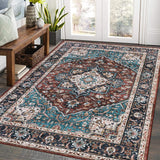 Garvee 5x7 Area Rug for Living Room Vintage Washable Rug Soft Medallion Floral Rug Indoor Non Slip Throw Carpet for Living Room Bedroom Boho Non-Shedding Carpet for Home Office Nursery Dorm Brown - Brown