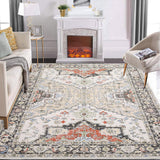 Garvee Vintage Floral Washable Area Rug 9x12 - Soft Low Pile, Non-Slip TPR Backing, Polyester, Easy Maintenance, Perfect for Living Room, Bedroom, Office - Yellow Red
