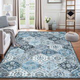 Garvee Oriental Blue 10x13 Extra Large Area Rug – Vintage Distressed Moroccan Trellis Medallion Washable Non-Slip Stain-Resistant Carpet for Living Room or Bedroom - Blue