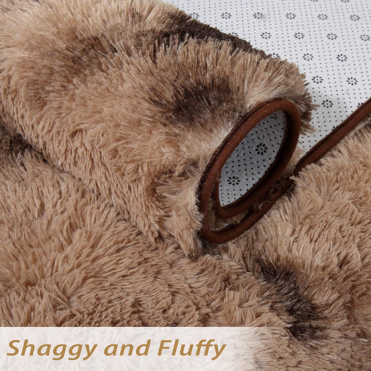 Garvee Fluffy & Sheepskin Brown & Khaki 6x9 Faux Fur Shag Rug, Non-Slip Tie Dye Plush for Bedroom Home Decor Nursery