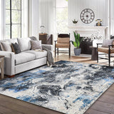 Garvee Modern Abstract Rugs 4x6 - Machine Washable, Non Slip Backing, Soft Floor Covering, Contemporary Design, Versatile for Living Room, Bedroom, Dining Room, Kitchen, and Home Office, Blue - Blue