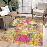 Garvee Washable Rug Modern Abstract Rug, 5x7 Rug Living Room Rug Non Slip Soft Colorful Floor Carpet Indoor Home Decor for Nursery Kitchen Dining Room Office, Pink/Yellow - Colorful