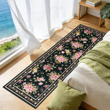 Garvee Vintage Floral Runner Rug 2x6 Washable Non-Slip Kitchen Rug, Soft Low Pile Hallway Runner Carpet for Entryway Bedroom,Black - Black