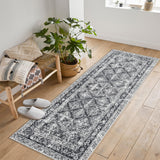 Garvee 2'x6' Washable Area Rugs, Vintage Boho Non-Slip Low Pile Rug for Living Room, Office, Kids Room, Gray - Gray